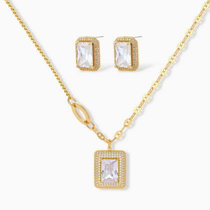 Rectangle Halo Necklace and Earring Set