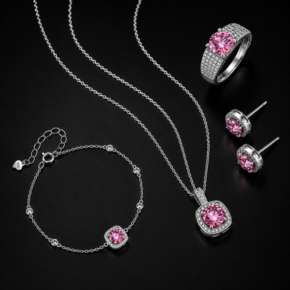 Blush Dreams Moissanite Set - pink lab-created moissanite jewelry set in 925 sterling silver