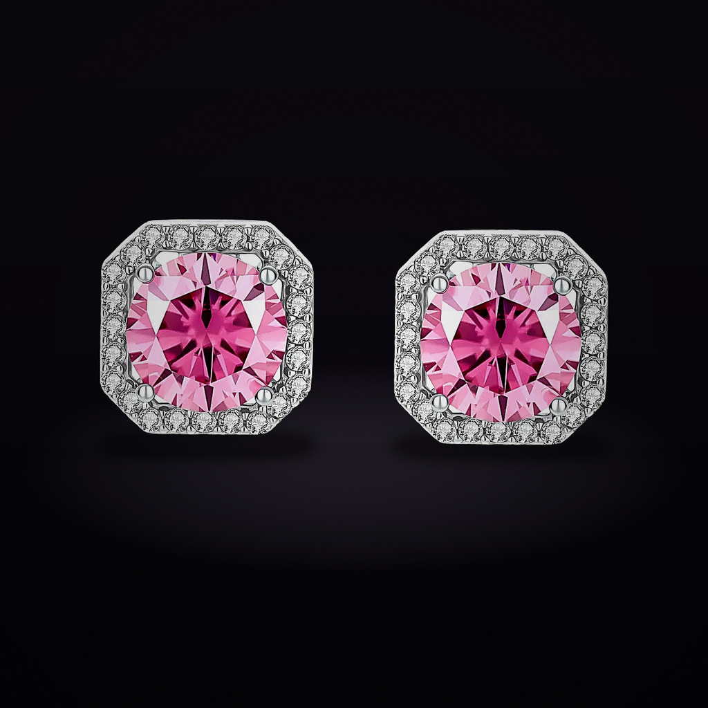 Blush Halo Moissanite Stud Earrings