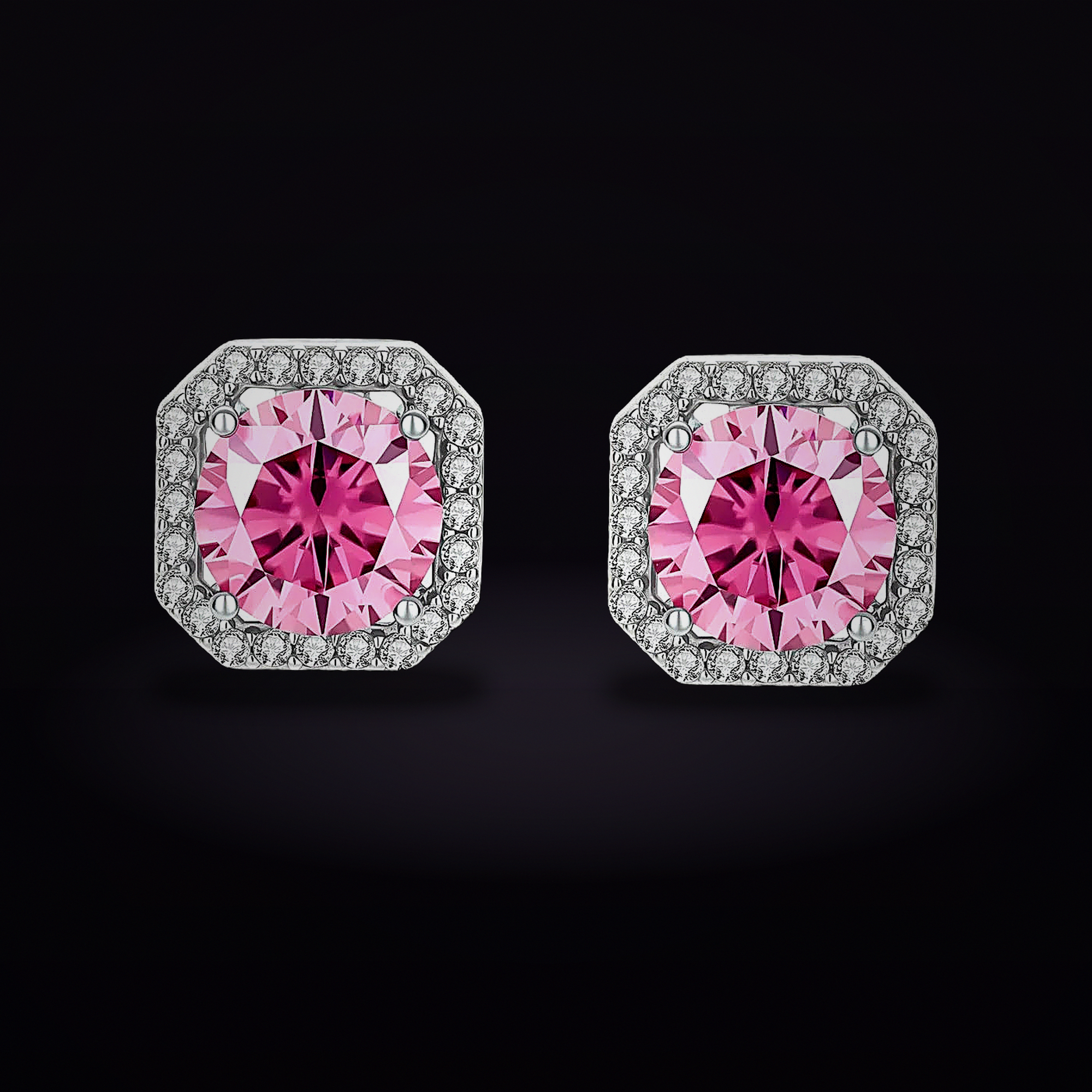 Blush Halo Moissanite Stud Earrings