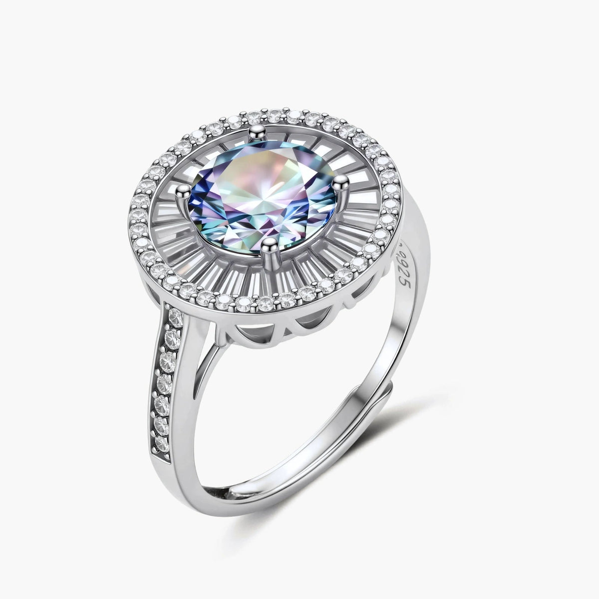 Starlight Halo Ring - multi color lab-created moissanite ring in 925 sterling silver - view 2