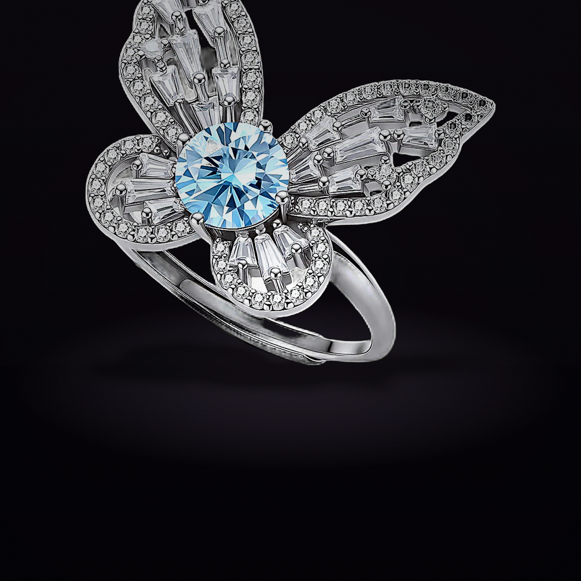 Blue Butterfly Moissanite Ring