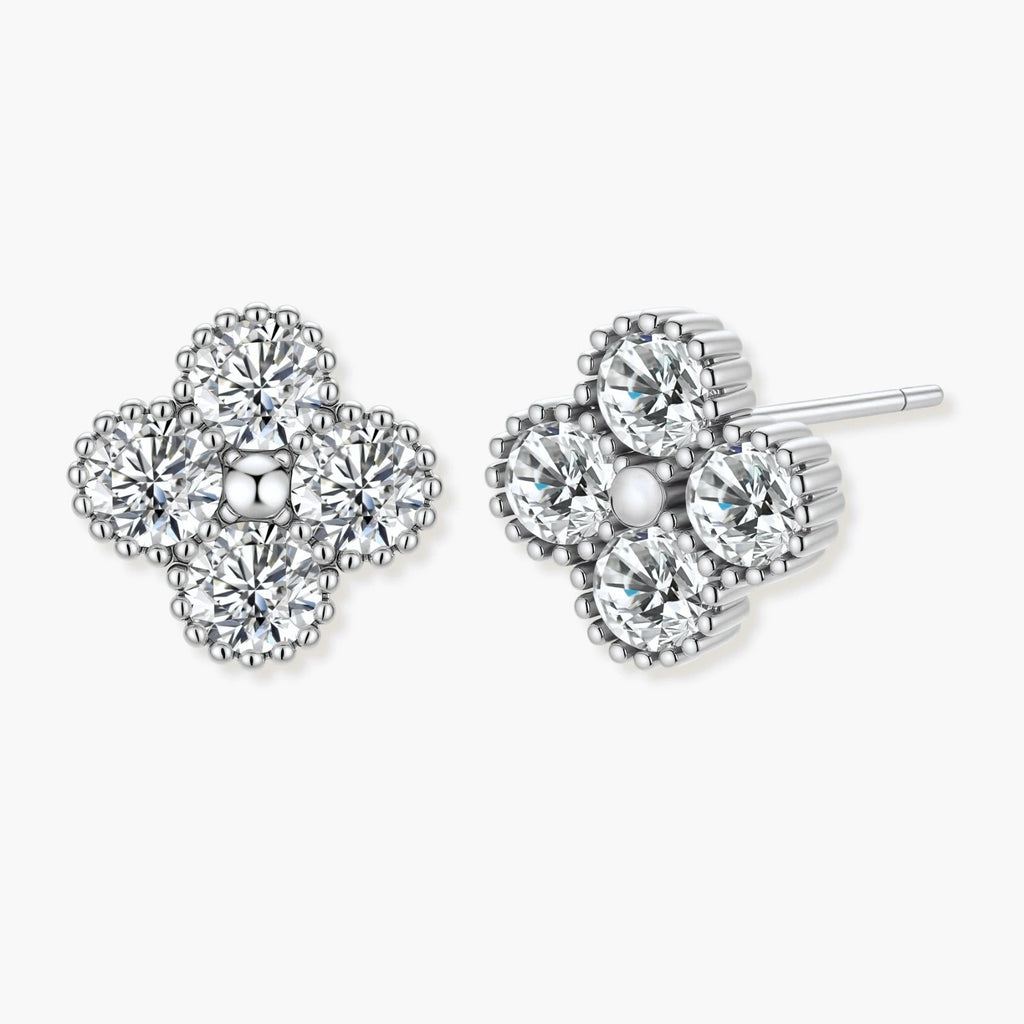 Quatrefoil Moissanite Studs - near colorless lab-created moissanite earring in 925 sterling silver - view 2