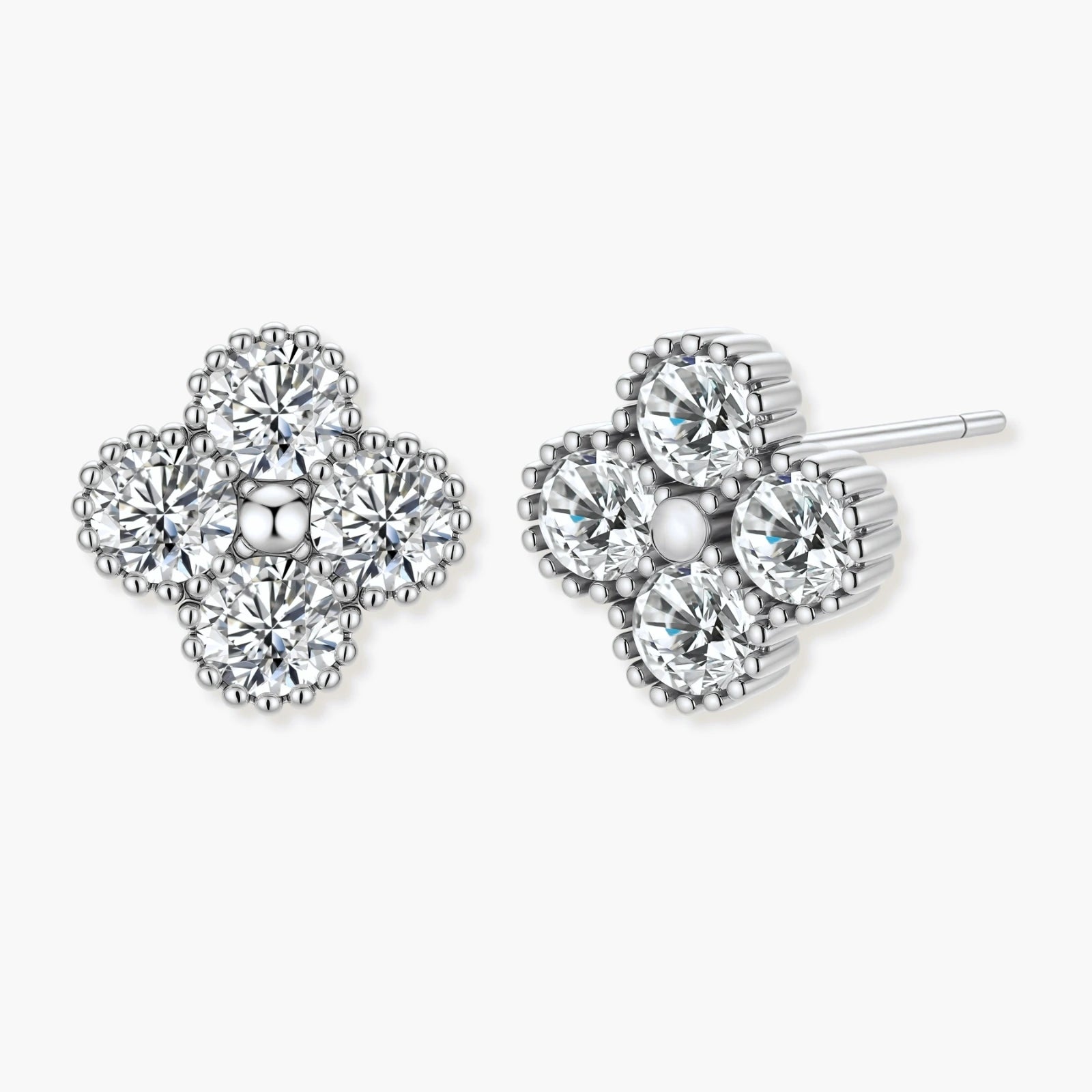 Quatrefoil Moissanite Studs - near colorless lab-created moissanite earring in 925 sterling silver - view 2