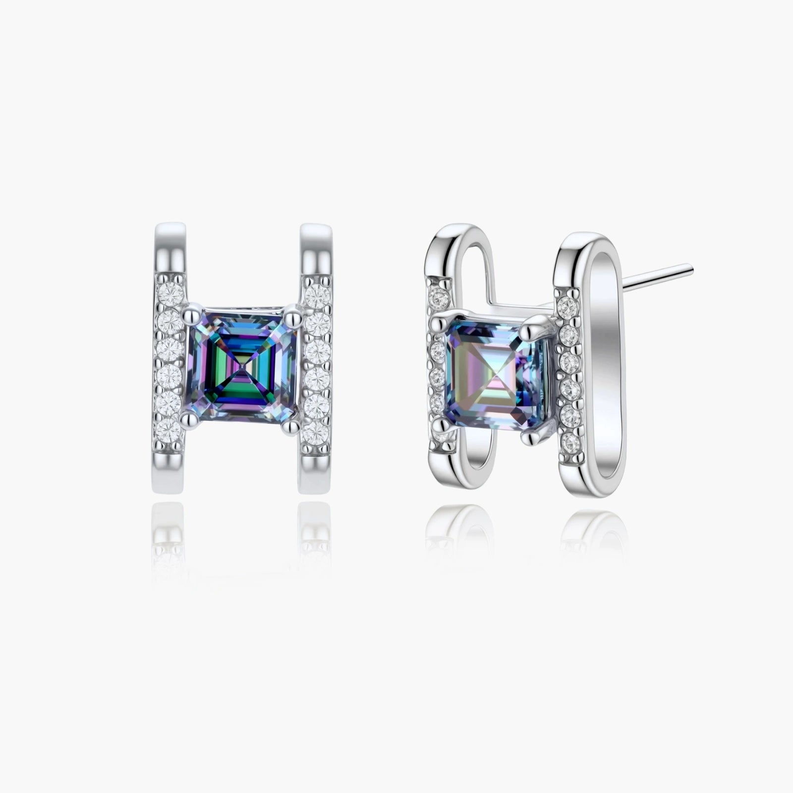 Prism Square Studs - multi color lab-created moissanite square cut earring in 925 sterling silver - view 3