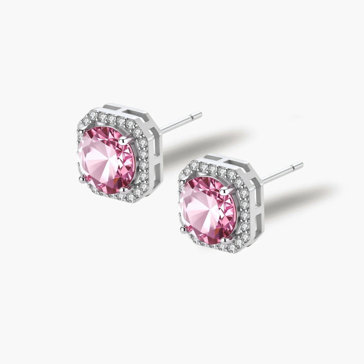 Blush Halo Moissanite Stud Earrings - pink lab-created moissanite earring in 925 sterling silver - view 4