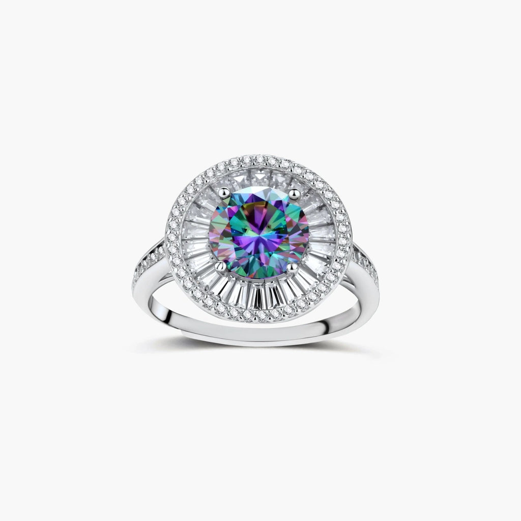 Starlight Halo Ring - multi color lab-created moissanite ring in 925 sterling silver - view 3