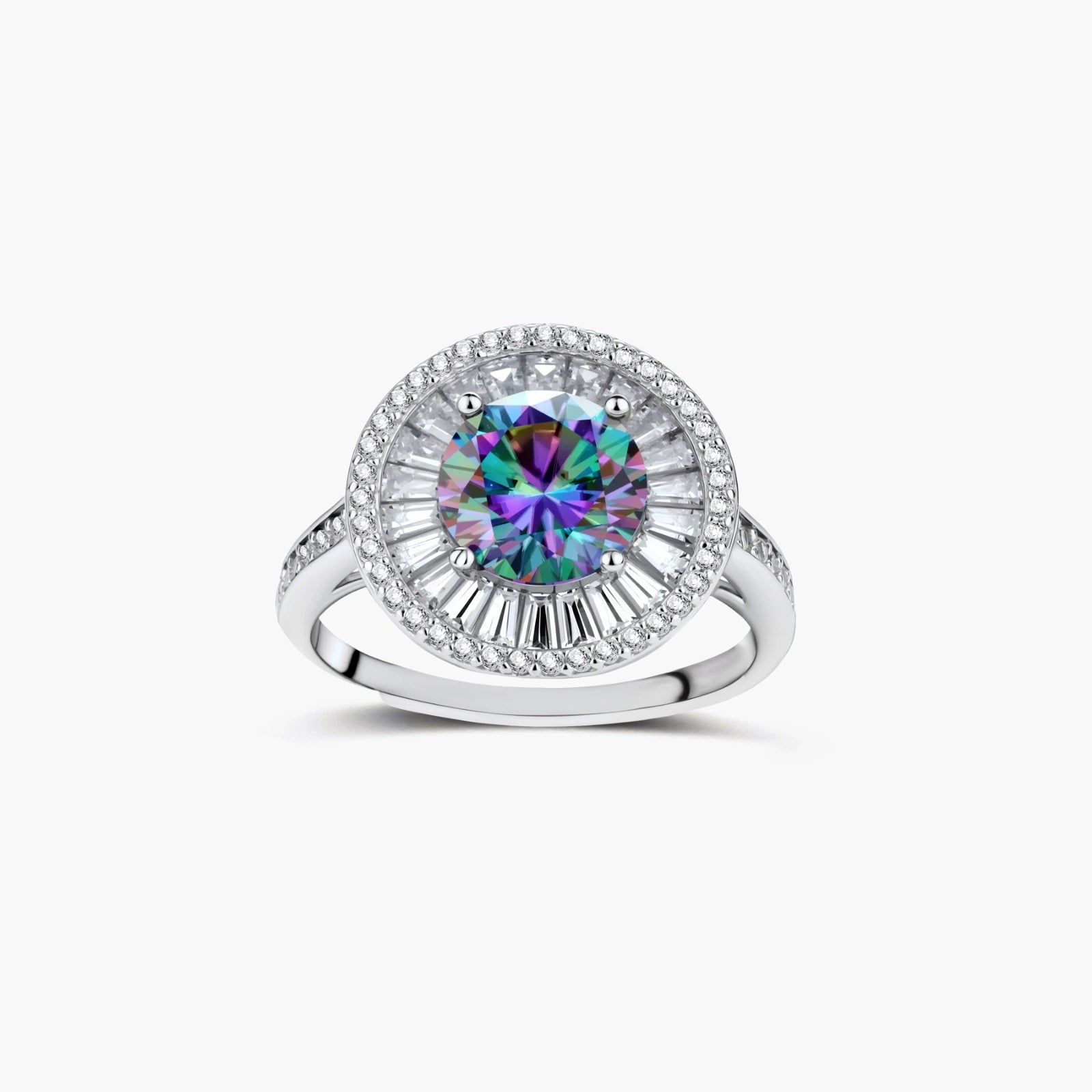 Starlight Halo Ring - multi color lab-created moissanite ring in 925 sterling silver - view 3