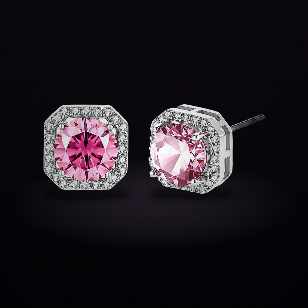 Blush Halo Moissanite Stud Earrings