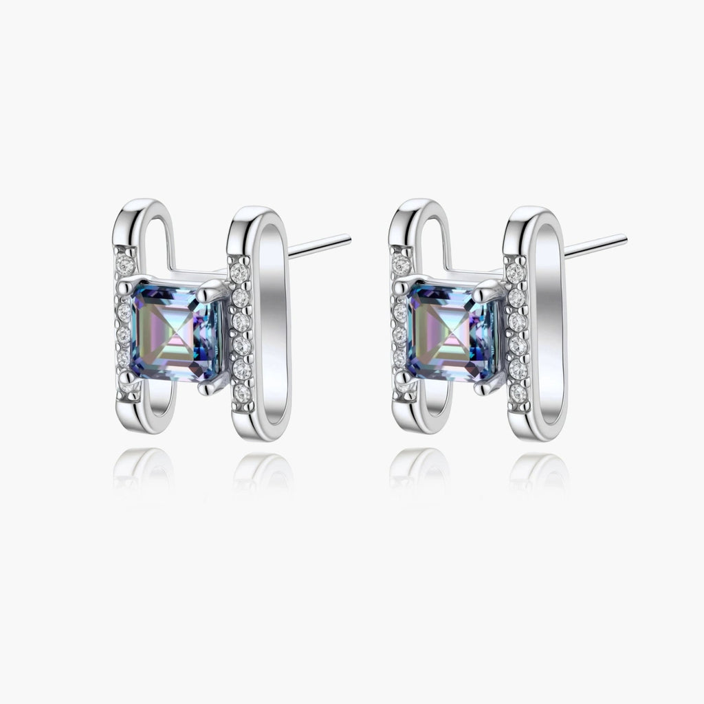Prism Square Studs - multi color lab-created moissanite square cut earring in 925 sterling silver - view 2