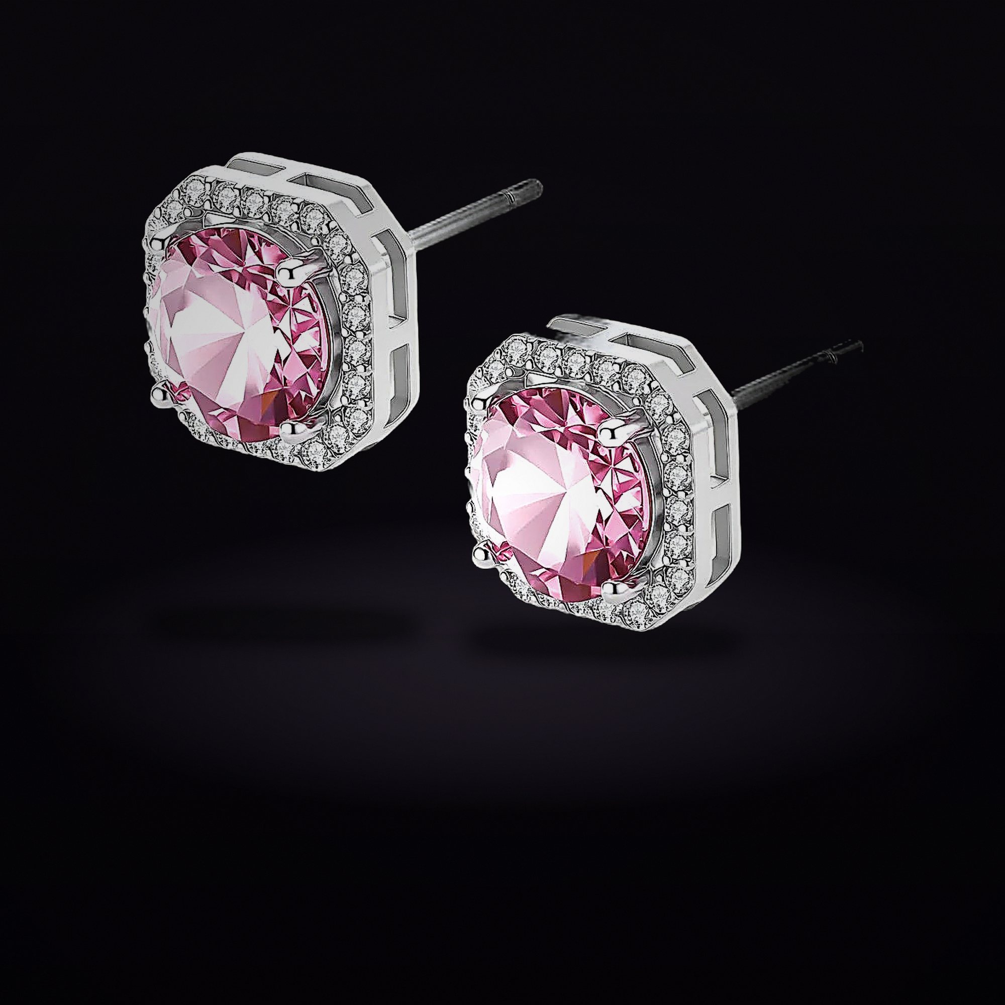 Blush Halo Moissanite Stud Earrings
