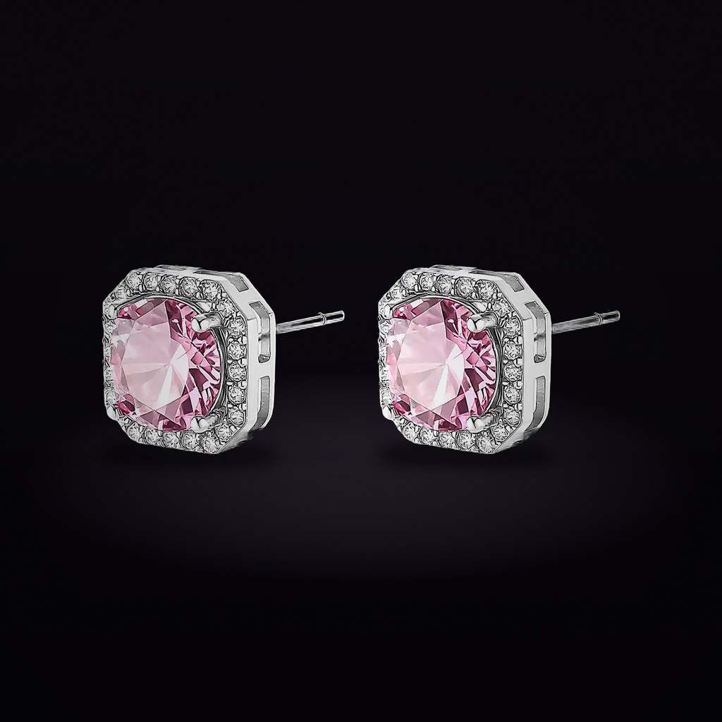 Blush Halo Moissanite Stud Earrings