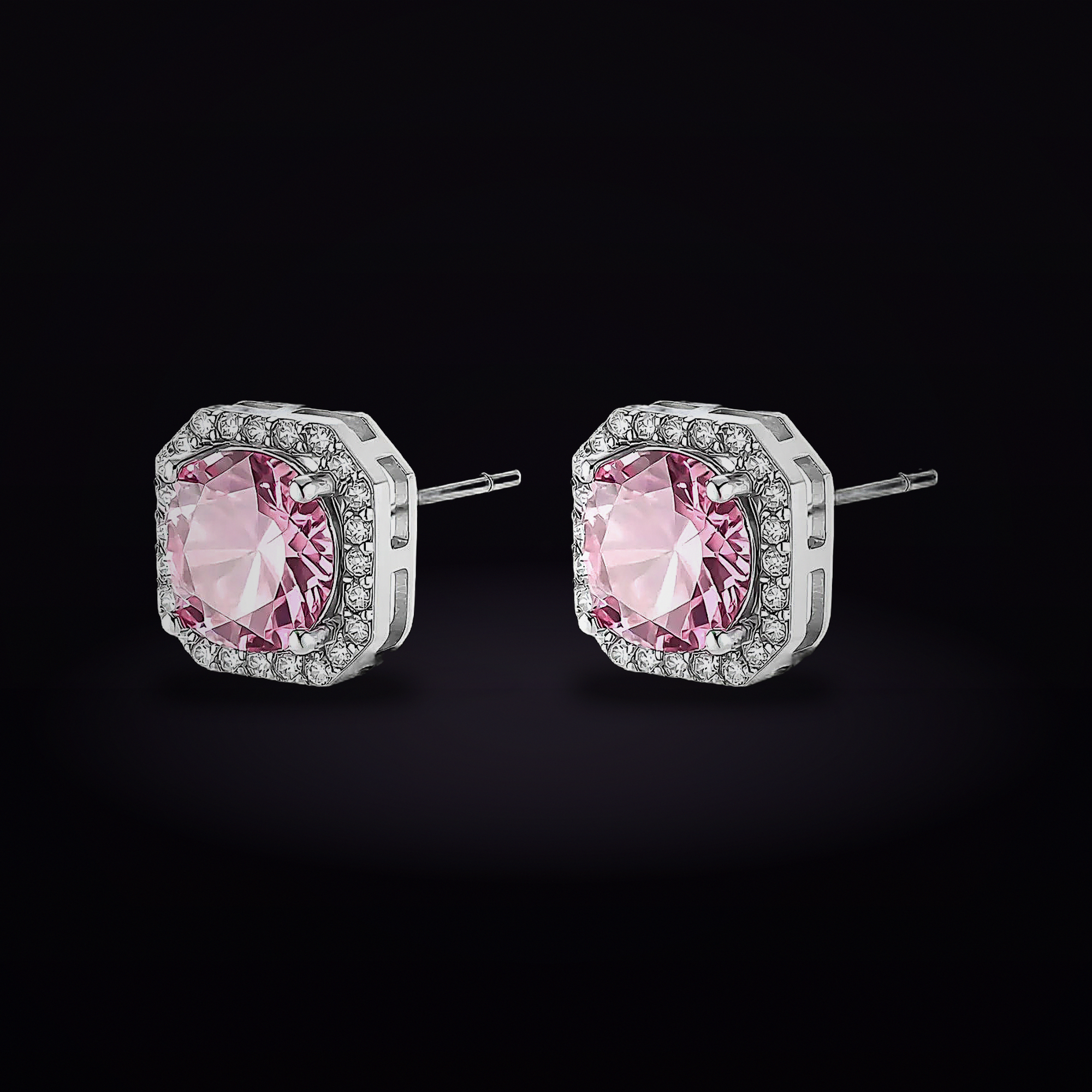 Blush Halo Moissanite Stud Earrings
