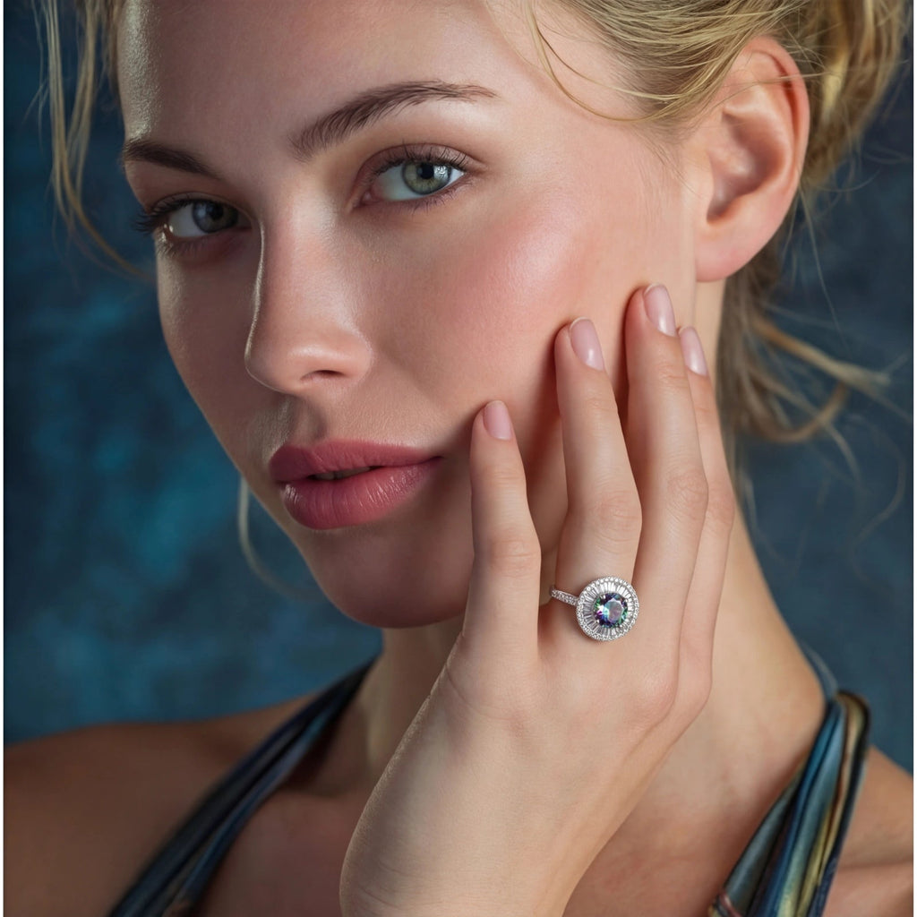Starlight Halo Ring - multi color lab-created moissanite ring in 925 sterling silver - view 4