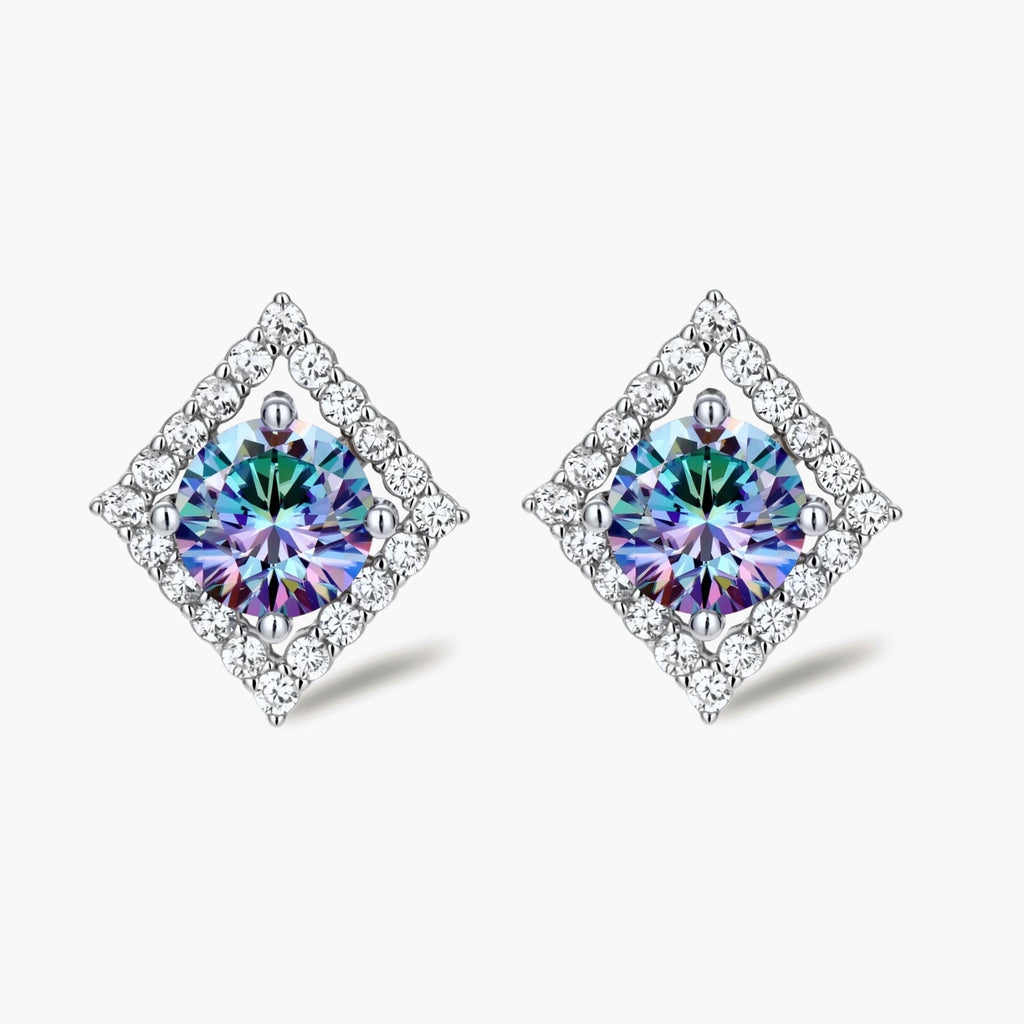 Prism Dreams Studs - multi color lab-created moissanite earring in 925 sterling silver - view 2