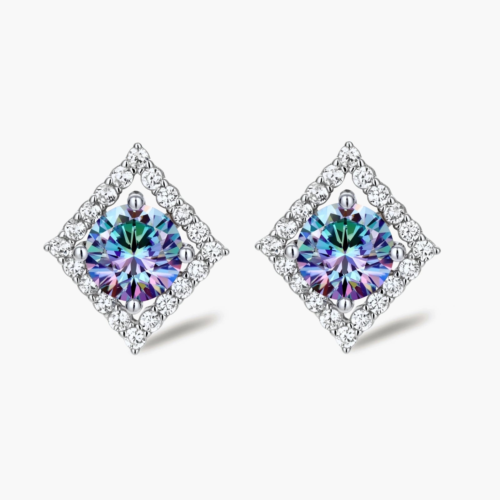 Prism Dreams Studs - multi color lab-created moissanite earring in 925 sterling silver - view 2