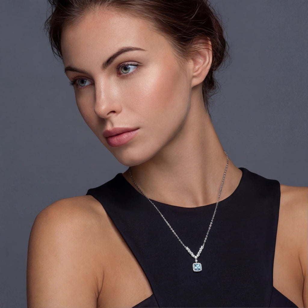 Celestial Arc Moissanite Necklace - blue lab-created moissanite necklace in 925 sterling silver - view 4