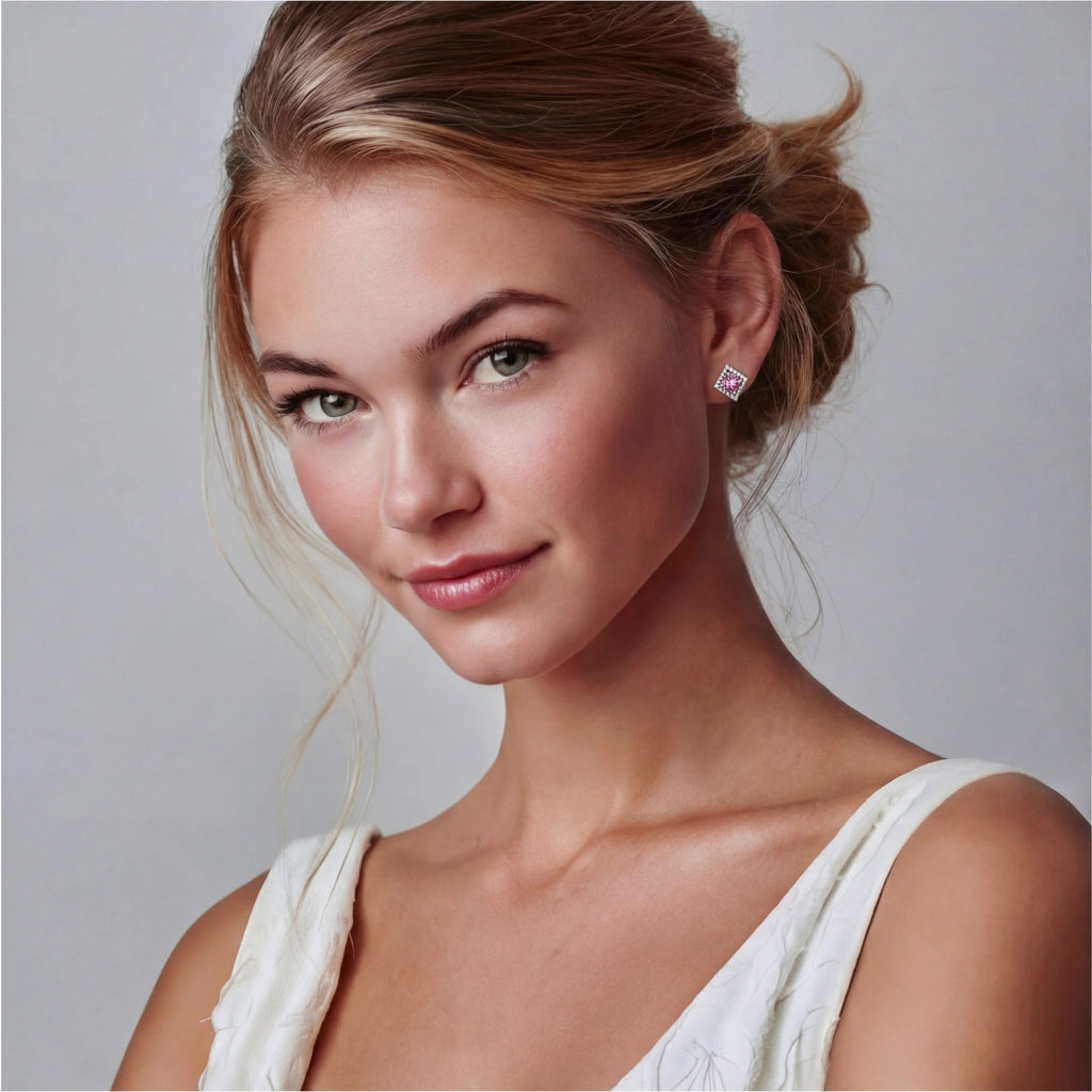 Lumen Halo Studs - near colorless lab-created moissanite earring in 925 sterling silver - view 4