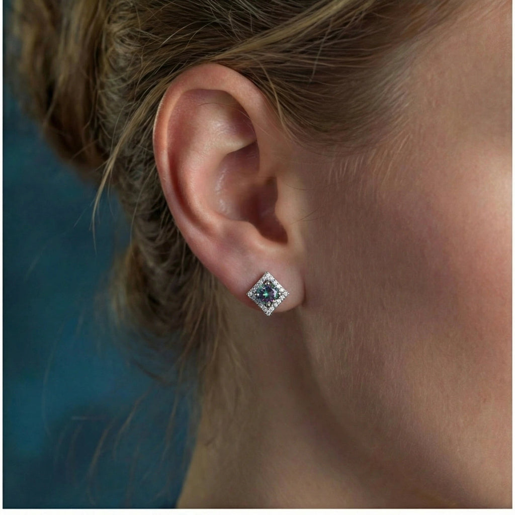 Prism Dreams Studs - multi color lab-created moissanite earring in 925 sterling silver - view 4