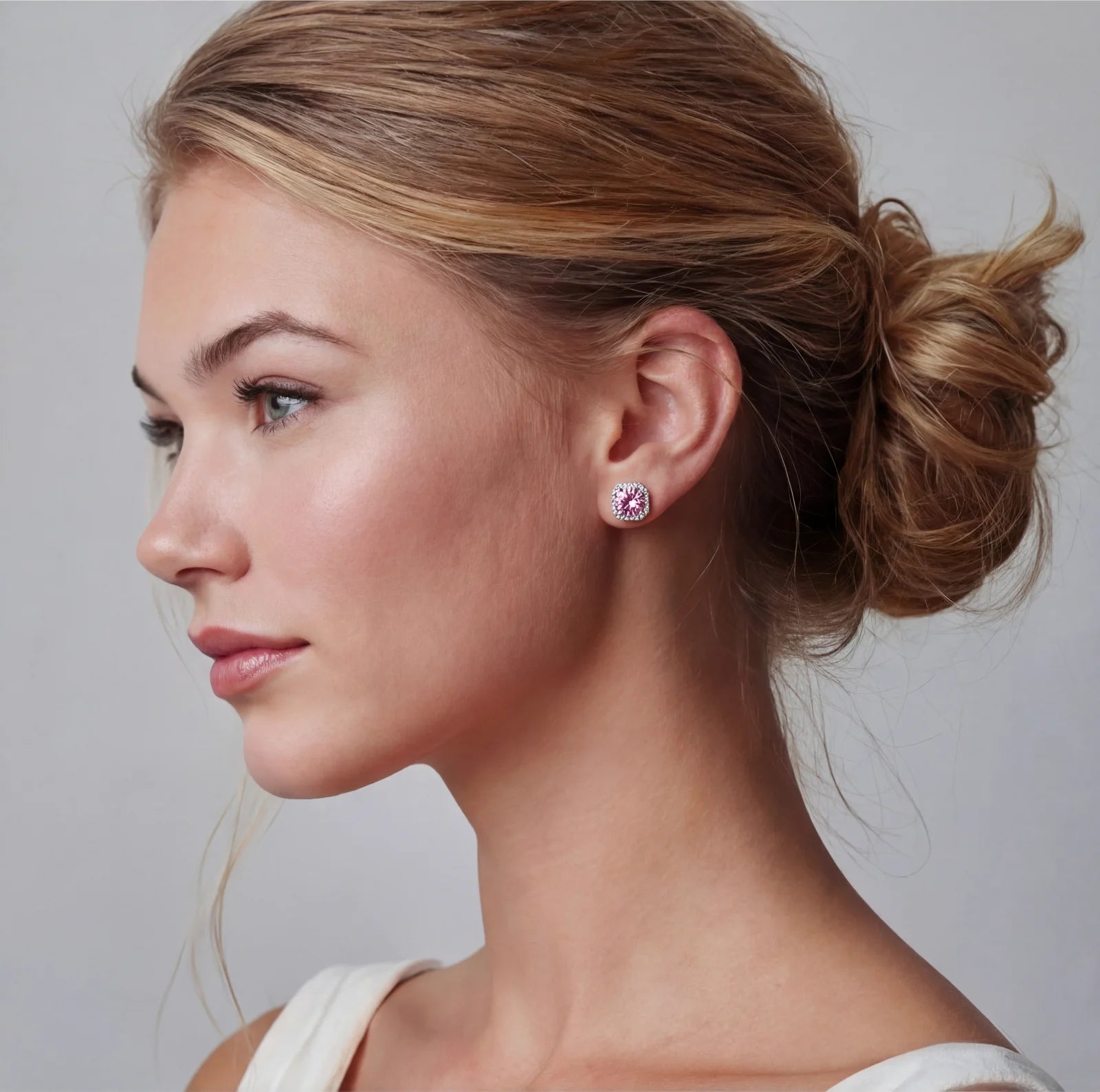 Blush Halo Moissanite Stud Earrings - pink lab-created moissanite earring in 925 sterling silver - view 5