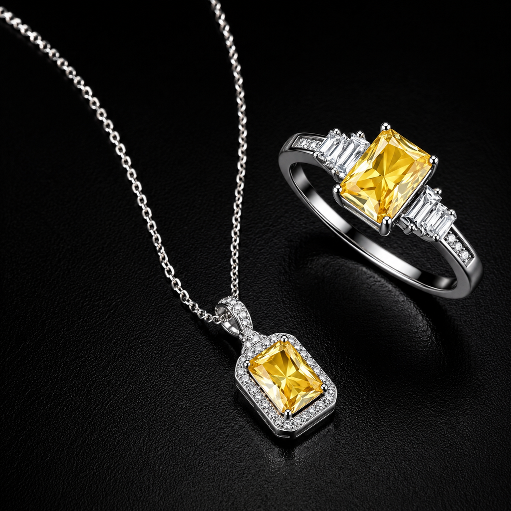 Dawnlight Suite - champagne lab-created moissanite jewelry set in 925 sterling silver