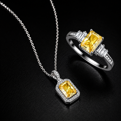 Dawnlight Suite - champagne lab-created moissanite jewelry set in 925 sterling silver