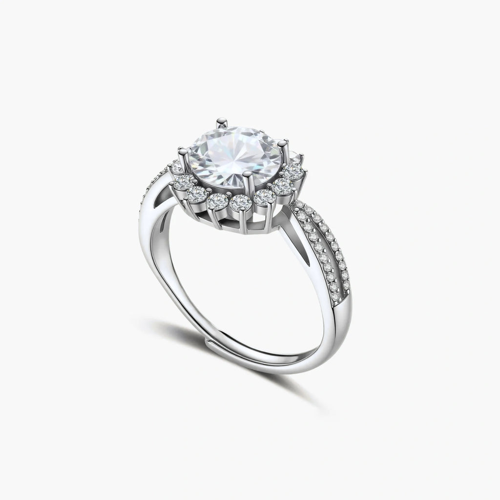 The Corona Ring - near colorless lab-created moissanite round brilliant ring in 925 sterling silver - view 2