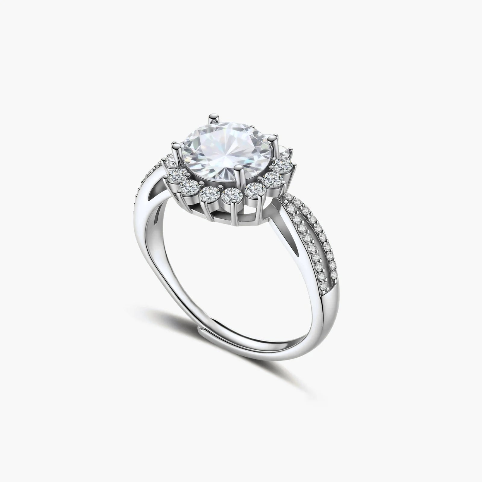 The Corona Ring - near colorless lab-created moissanite round brilliant ring in 925 sterling silver - view 2