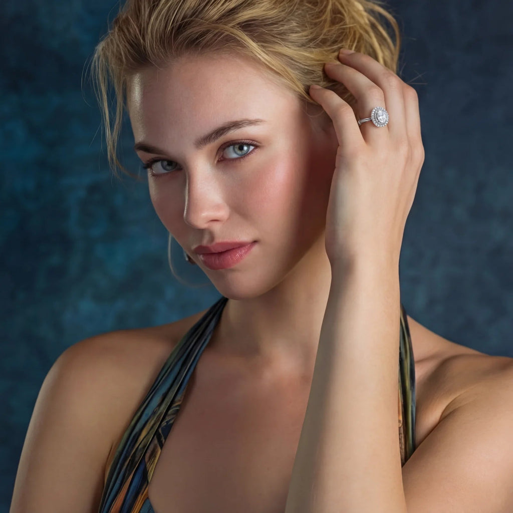 Aureole Halo Ring - lab-created moissanite ring in 925 sterling silver - view 3