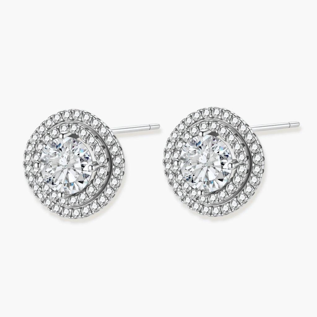 Eclipse Halo Studs - lab-created moissanite earring in 925 sterling silver - view 2