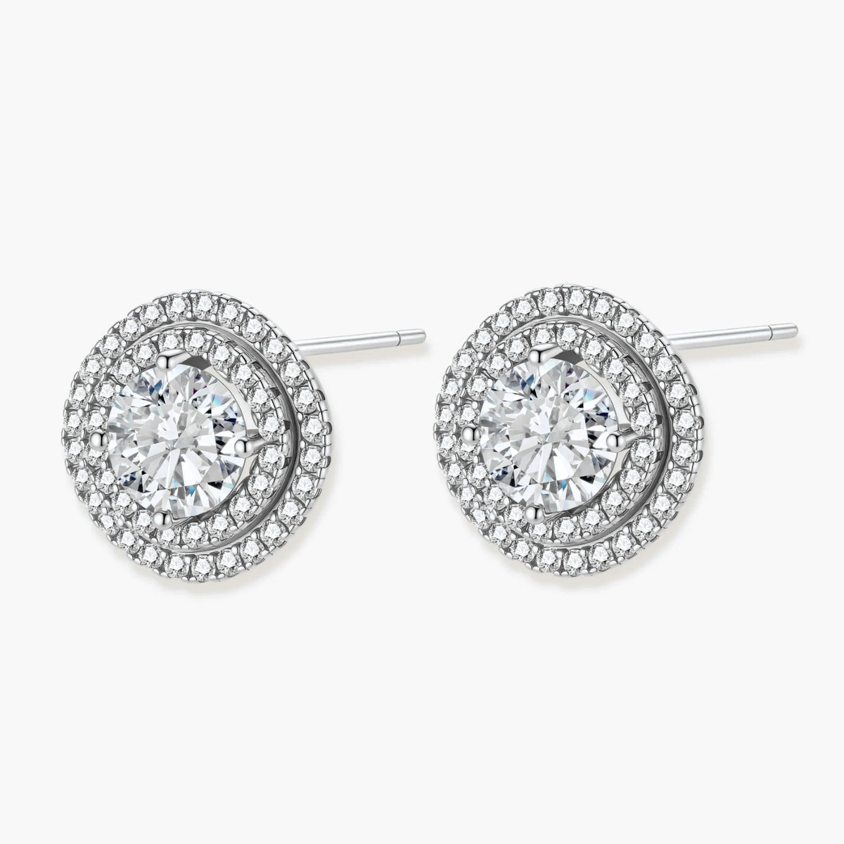 Eclipse Halo Studs - lab-created moissanite earring in 925 sterling silver - view 2