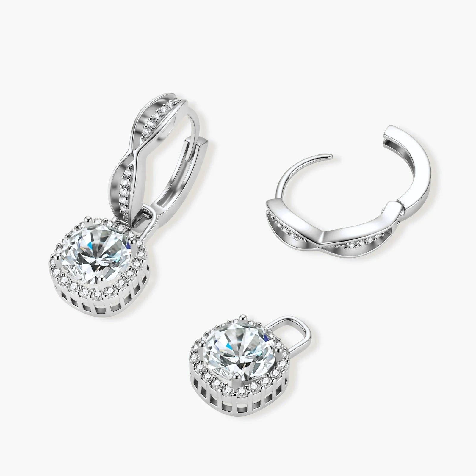 Helix Halo Drops - near colorless lab-created moissanite earring in 925 sterling silver - view 2