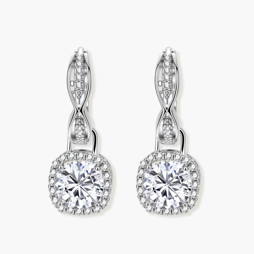 Helix Halo Drops - near colorless lab-created moissanite earring in 925 sterling silver - view 3
