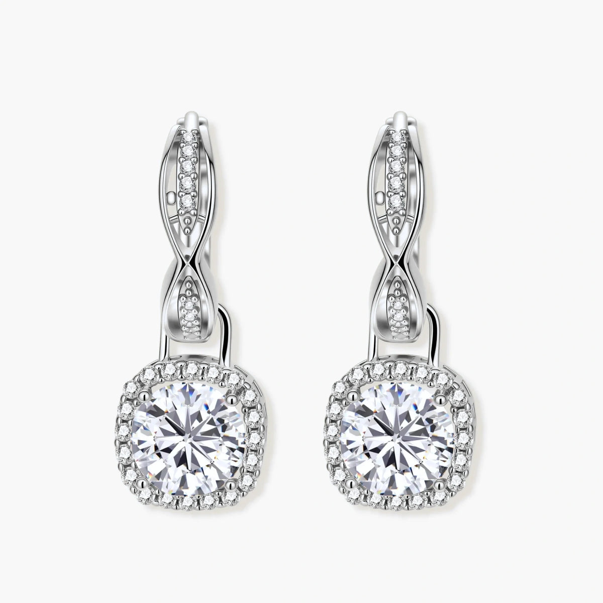 Helix Halo Drops - near colorless lab-created moissanite earring in 925 sterling silver - view 3