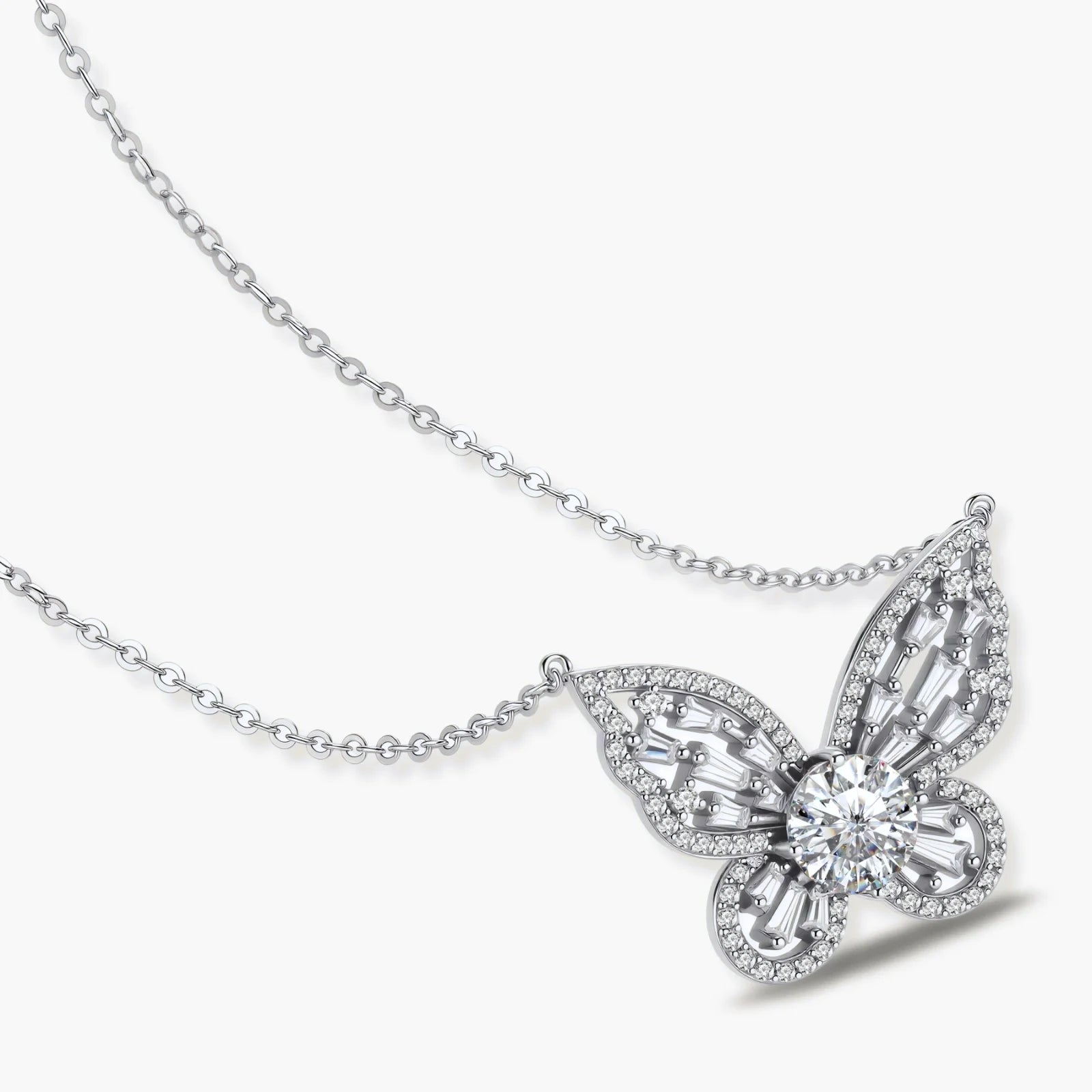 Radiant Butterfly Moissanite Necklace - lab-created moissanite necklace in 925 sterling silver - view 2