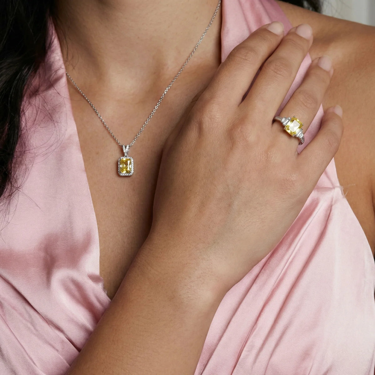 Dawnlight Suite - champagne lab-created moissanite jewelry set in 925 sterling silver - view 5