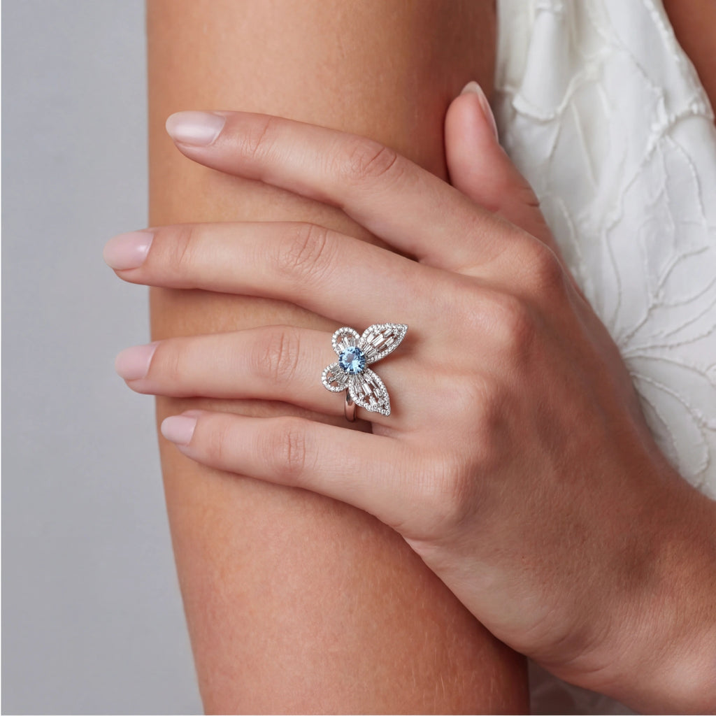 Blue Butterfly Moissanite Ring - lab-created moissanite ring in 925 sterling silver - view 4