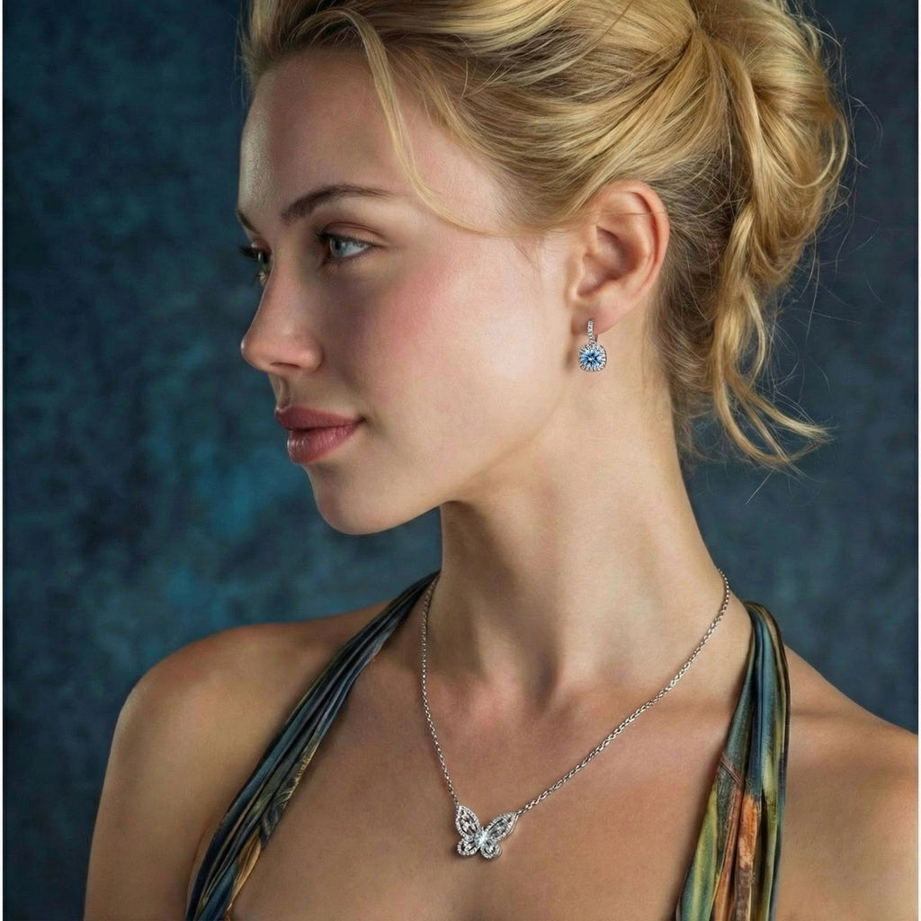 Azure Vigil Drops - blue lab-created moissanite earring in 925 sterling silver - view 4