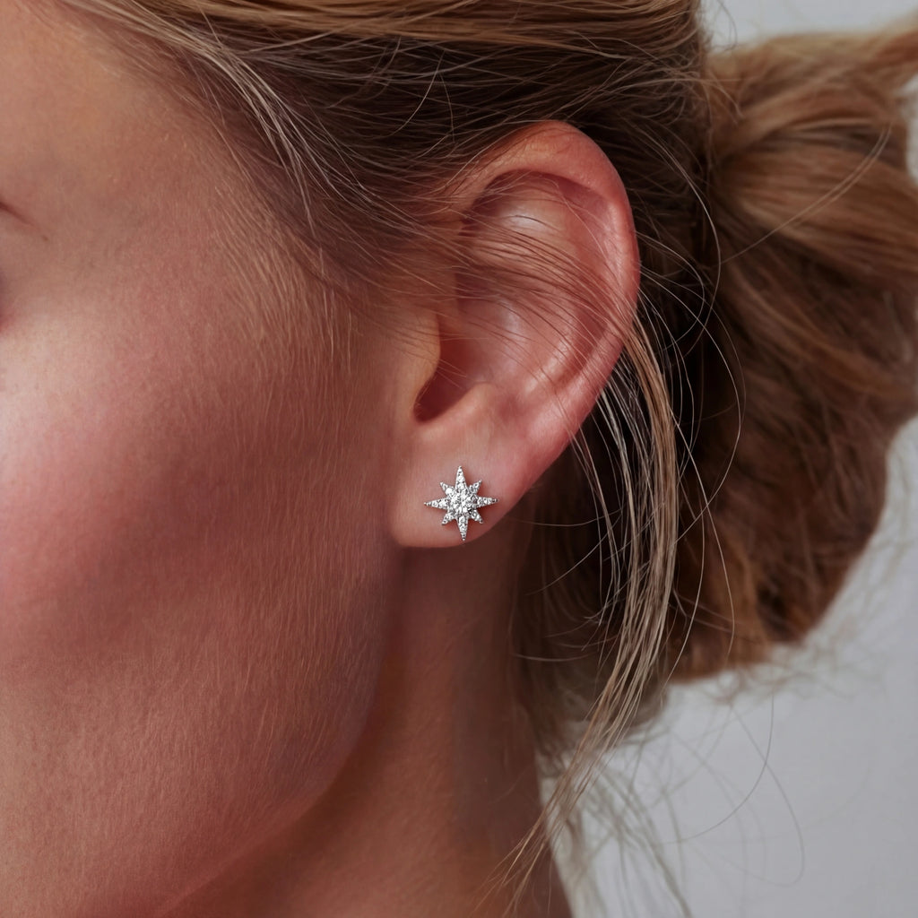 Starfall Studs - near colorless lab-created moissanite earring in 925 sterling silver - view 3
