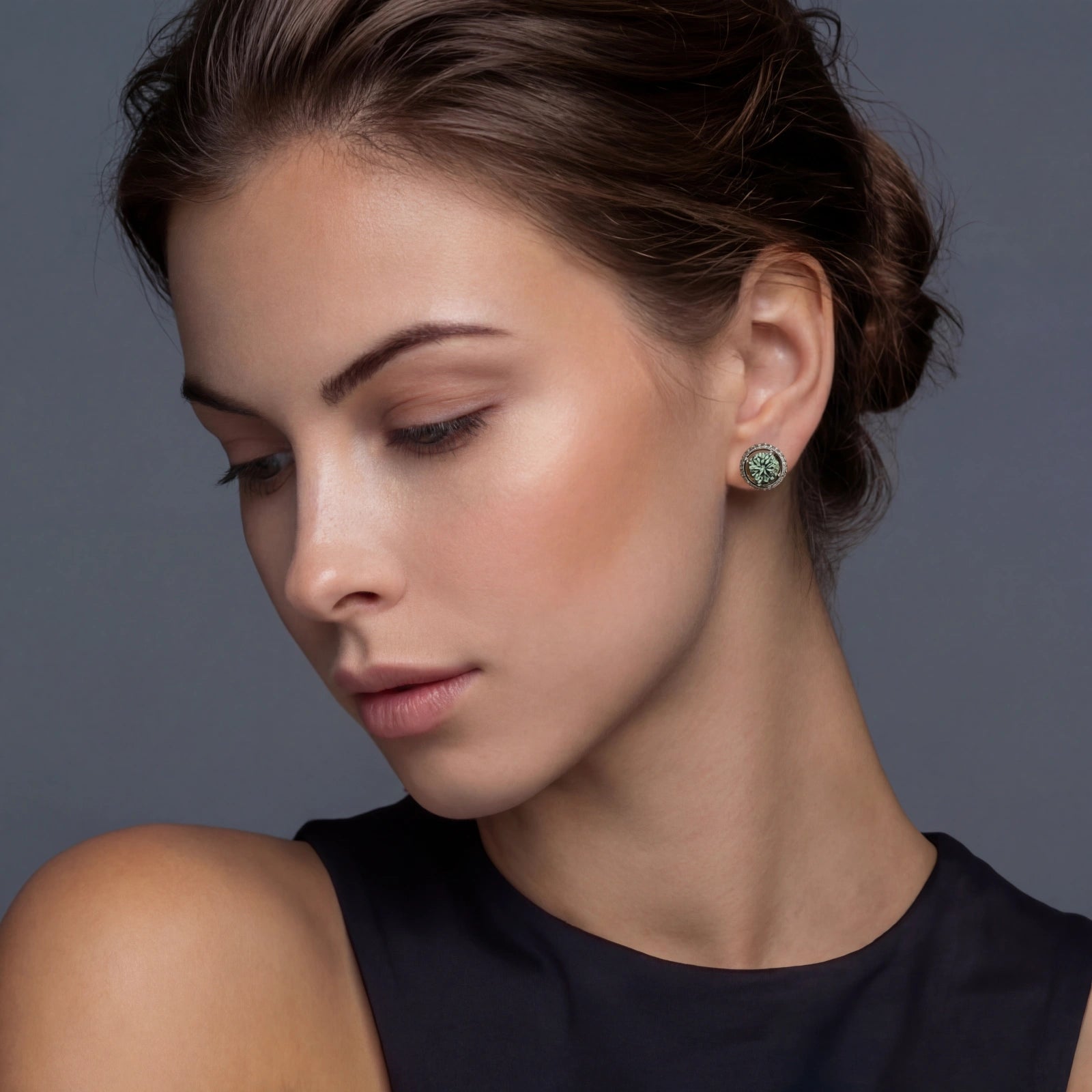 Umbra Orbit Studs - green lab-created moissanite earring in 925 sterling silver - view 4