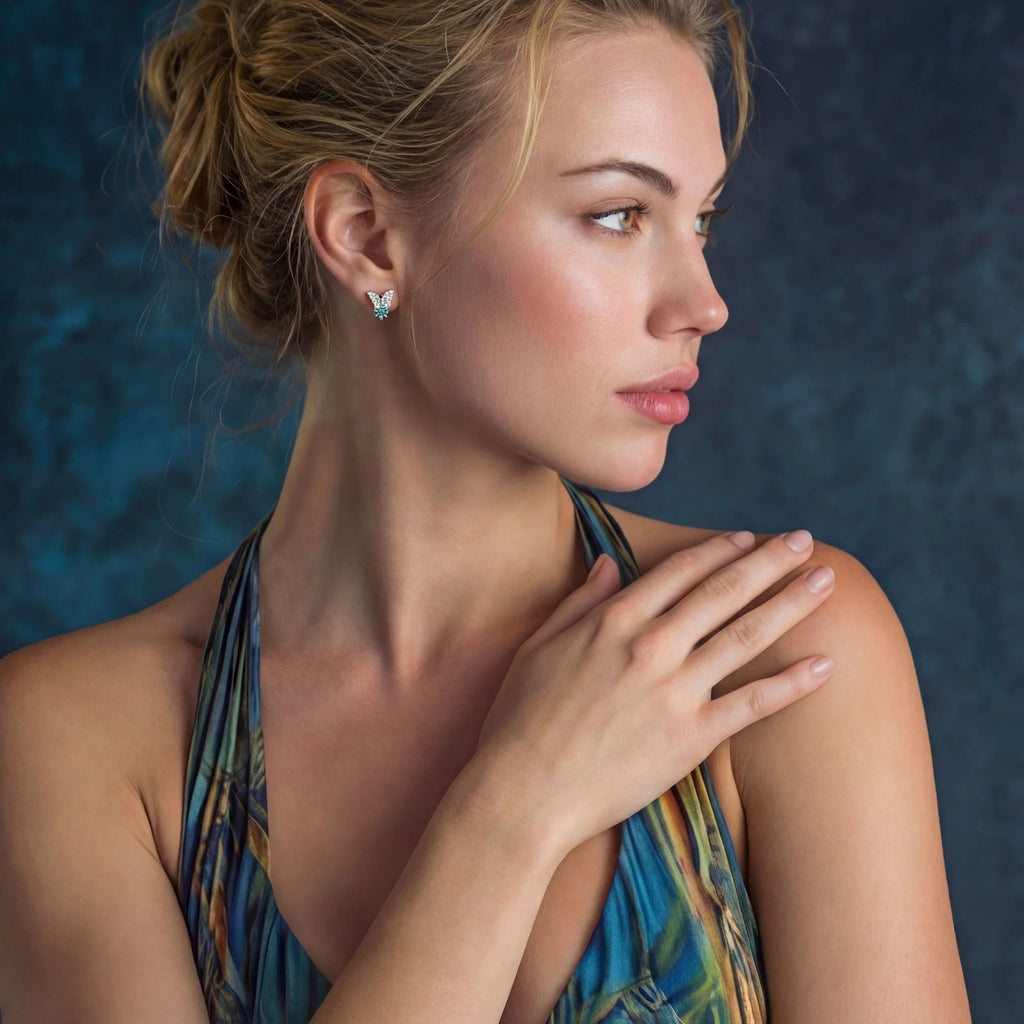Butterfly Transformation Studs - lab-created moissanite earring in 925 sterling silver - view 3