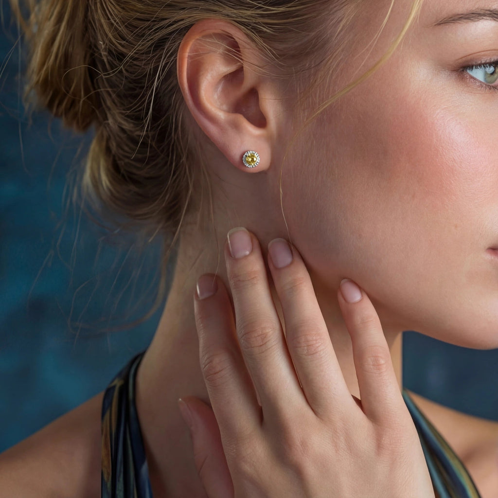 Ember Halo Studs - yellow lab-created moissanite earring in 925 sterling silver - view 4
