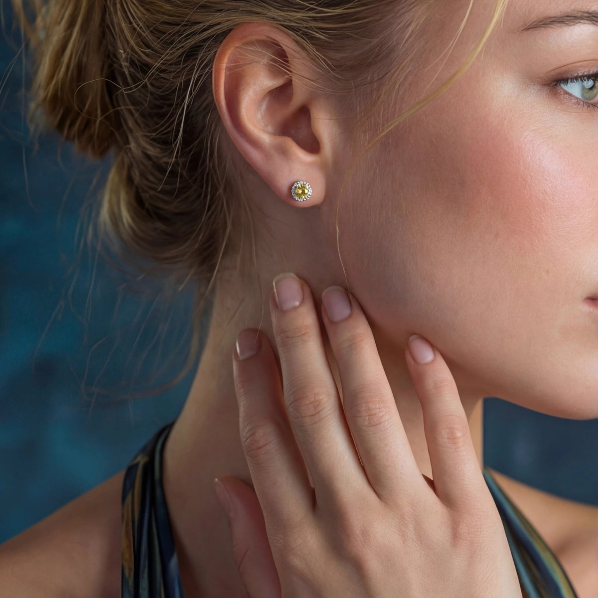 Ember Halo Studs - yellow lab-created moissanite earring in 925 sterling silver - view 4