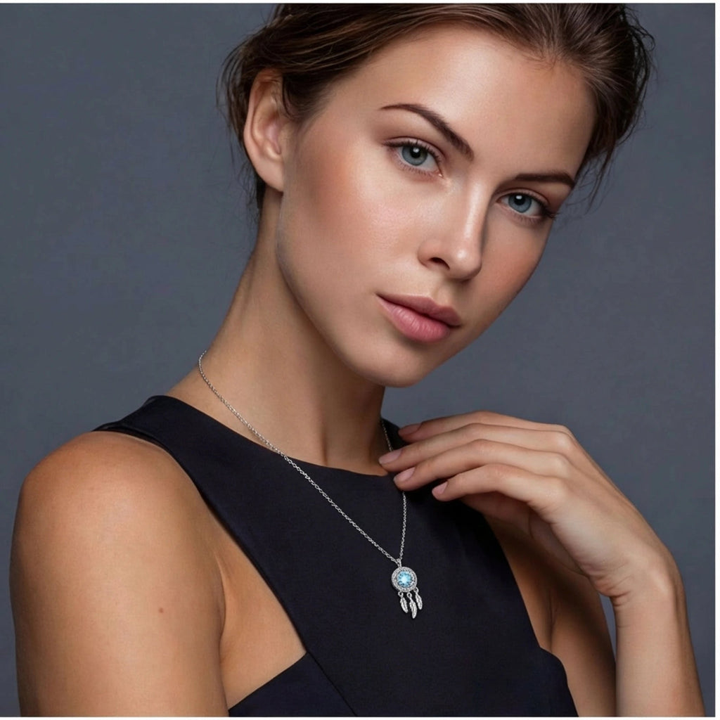 Dreamcatcher Spirit Necklace - near colorless lab-created moissanite necklace in 925 sterling silver - view 3