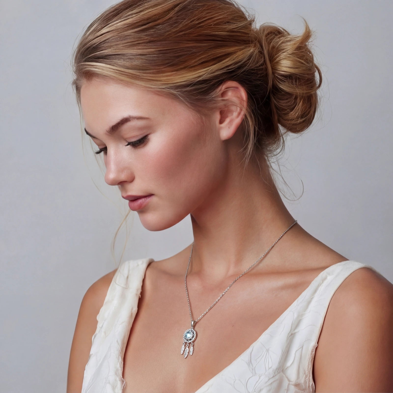 Dreamcatcher Spirit Necklace - near colorless lab-created moissanite necklace in 925 sterling silver - view 4