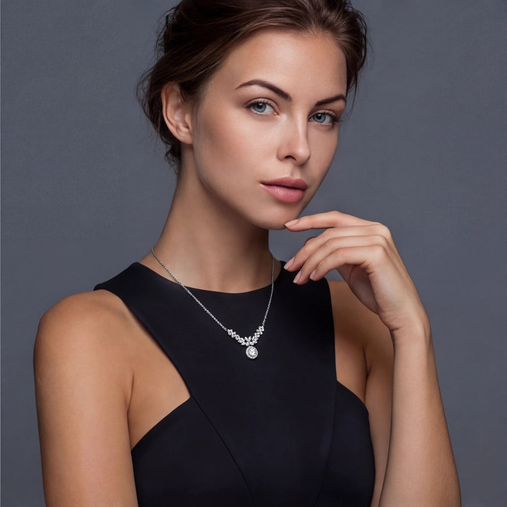 Corona Cascade Necklace - near colorless lab-created moissanite marquise cut necklace in 925 sterling silver - view 3