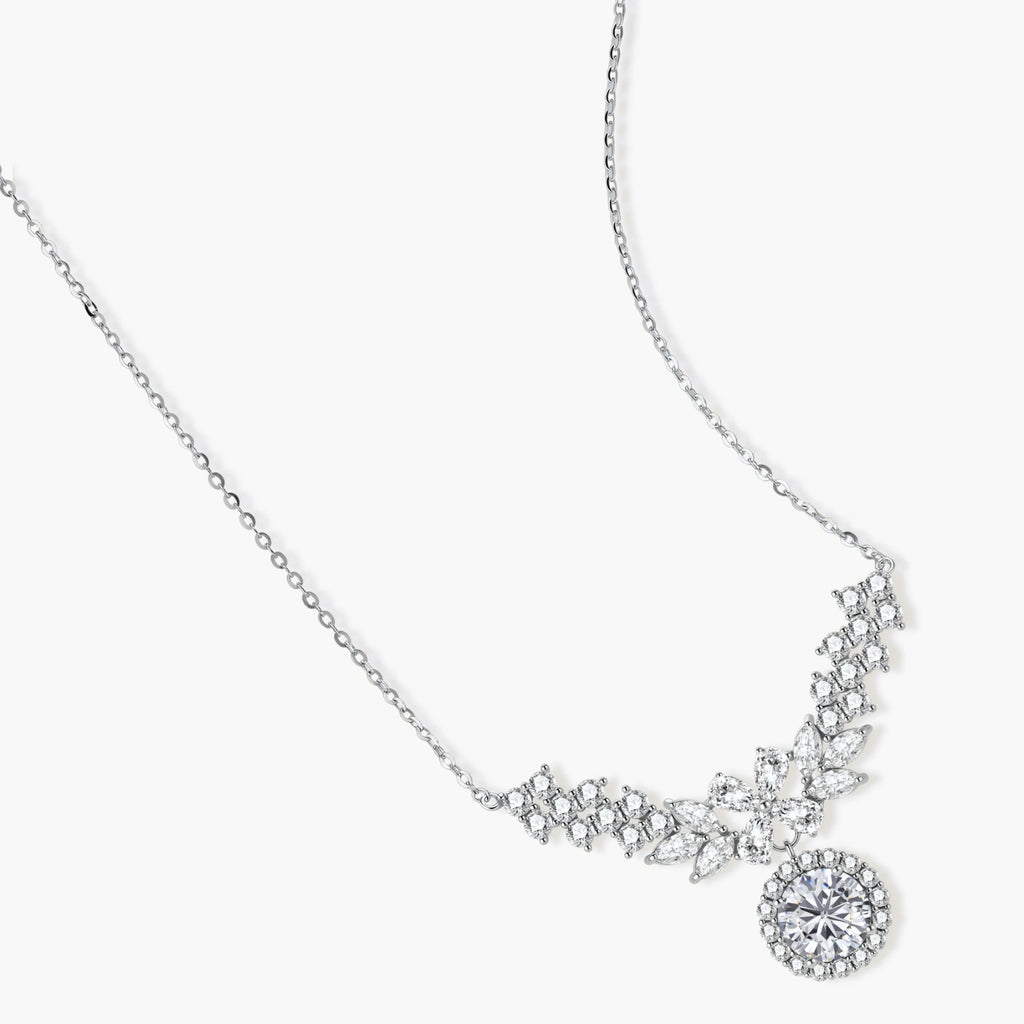 Corona Cascade Necklace - near colorless lab-created moissanite marquise cut necklace in 925 sterling silver - view 2