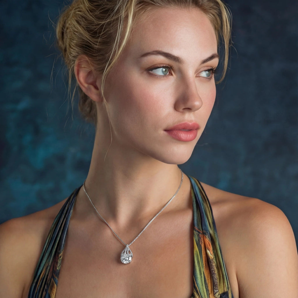 The Coronation Pendant - lab-created moissanite pear cut necklace in 925 sterling silver - view 3