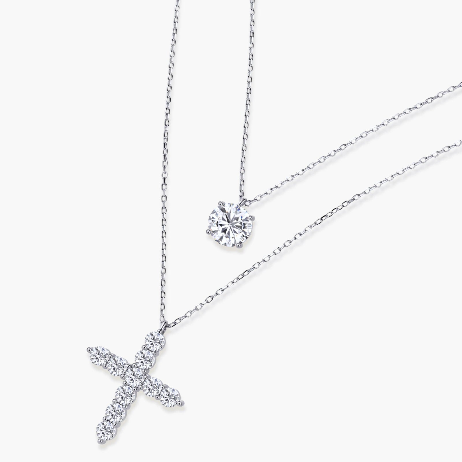 Crux Layered Necklace Set - lab-created moissanite necklace in 925 sterling silver - view 2