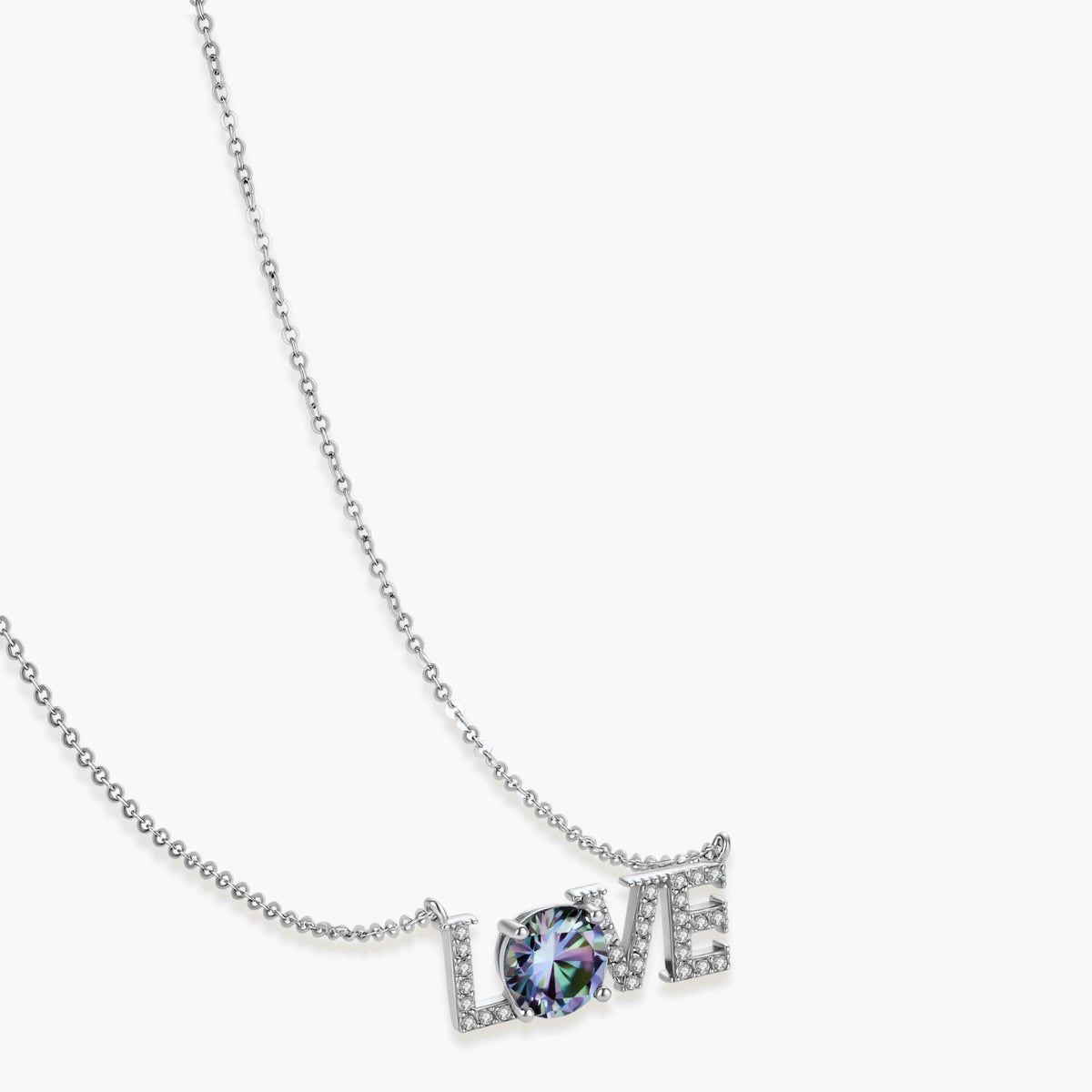 LOVE Moissanite Necklace - lab-created moissanite necklace in 925 sterling silver - view 2
